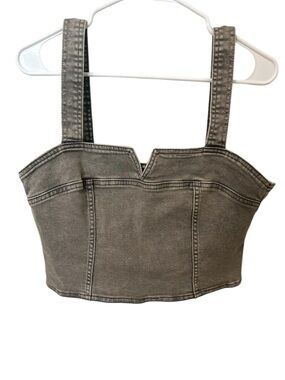 H&M Divided Crop Tank Gray Washed Denim Corset Top Bustier Size Medium